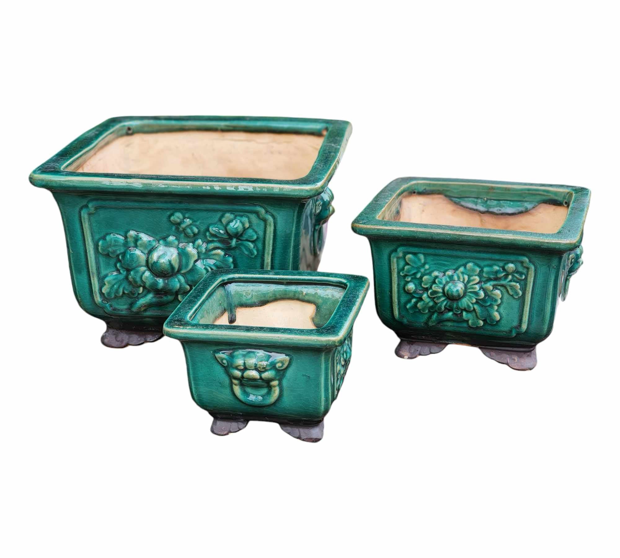 Bonsai Pots Glazed Green Large